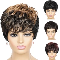 mod dora short straight wigs synthetic hair pixie cut wig with bangs heat resistant fiber hair wigs for black women