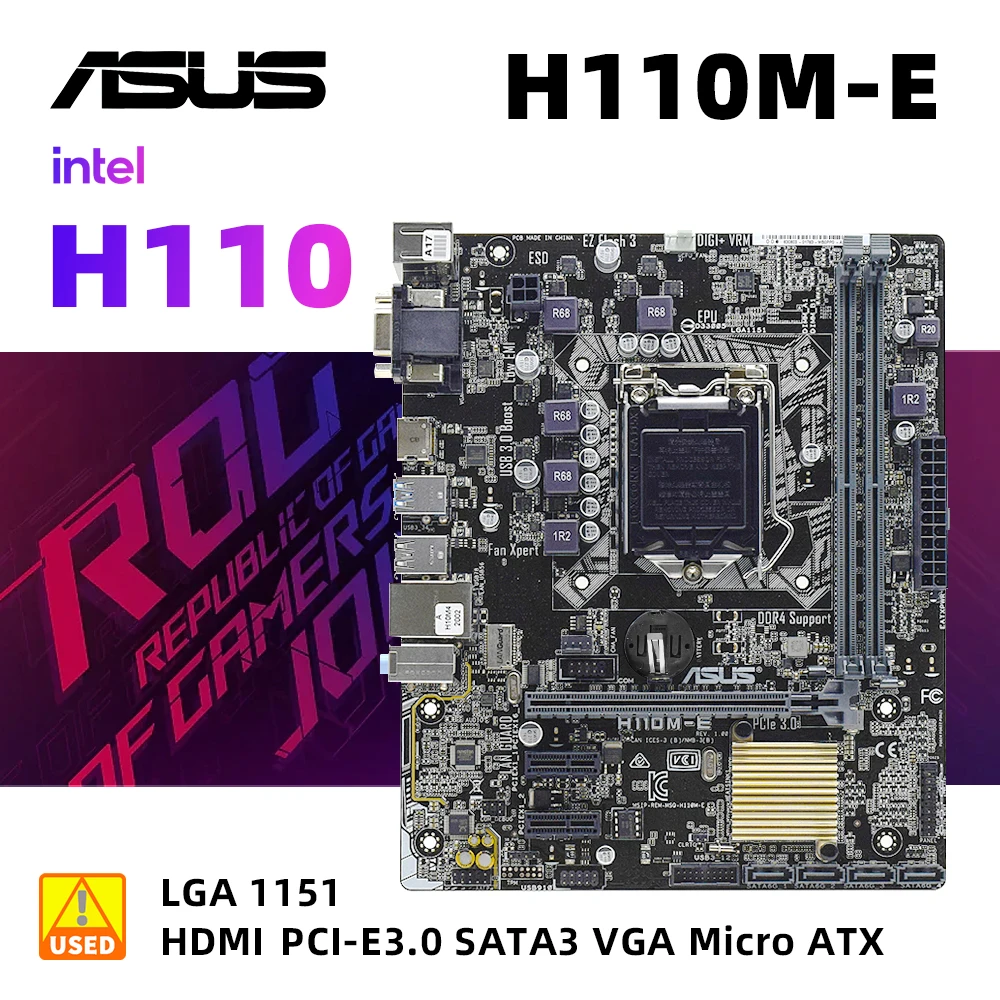 

Asus H110M-E Motherboard with Core i3-6100 CPU LGA 1151 intel H110 Motherboard kit DDR4 32G 2133MHZ PCI-E 3.0 USB3.0 SATA 3