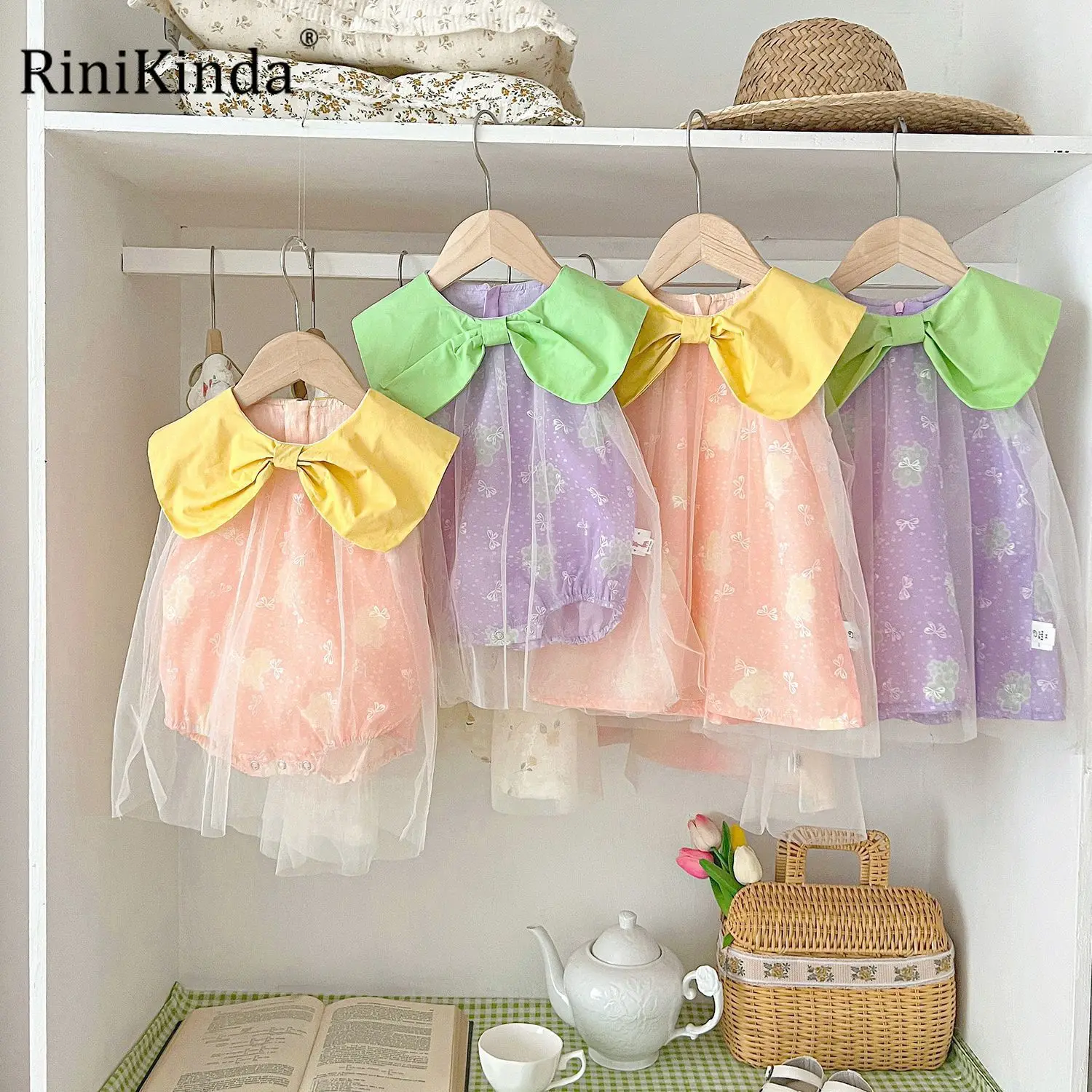 

2023 Summer Newborn Infant Baby Button Up Collar Rompers Kids Fashion Baby Clothing New Born Baby Girl Sister Clothes