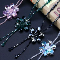 japan and south korea exquisite double flower crystal necklace temperament long tassel necklace popular clothing accessories