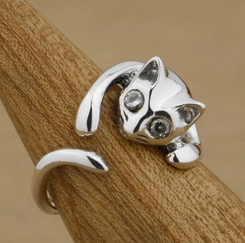 

Silver Cat ring wrap ring sterling silver， rings for women， animal ring