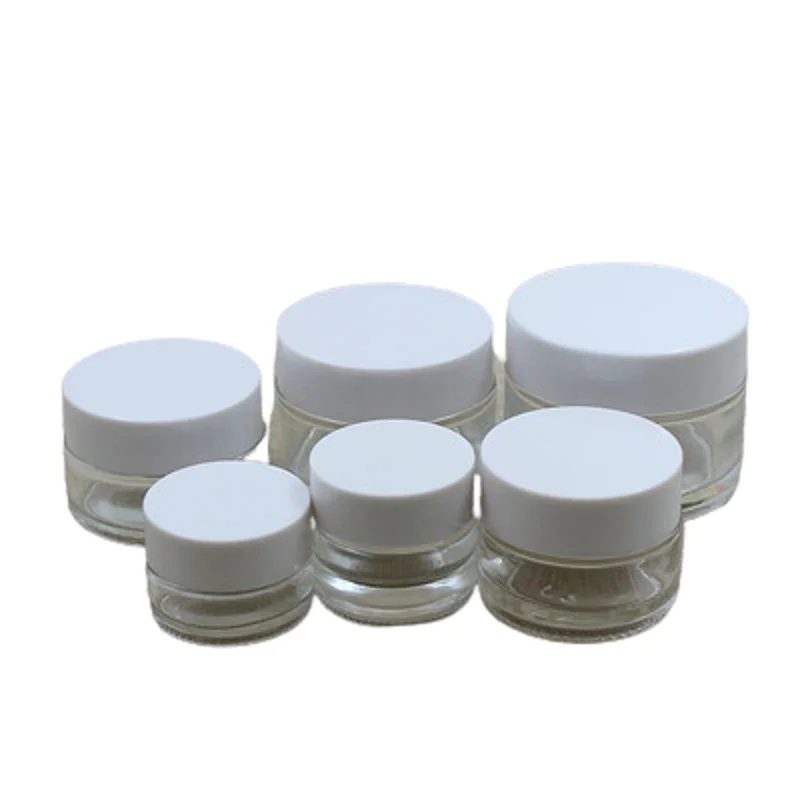 

5G 10G 15G 20G 30G 50G Packing Glass Clear Jar White Plastic Cover Belt Inside Pad Portable Refillable Packaging Container 15Pcs