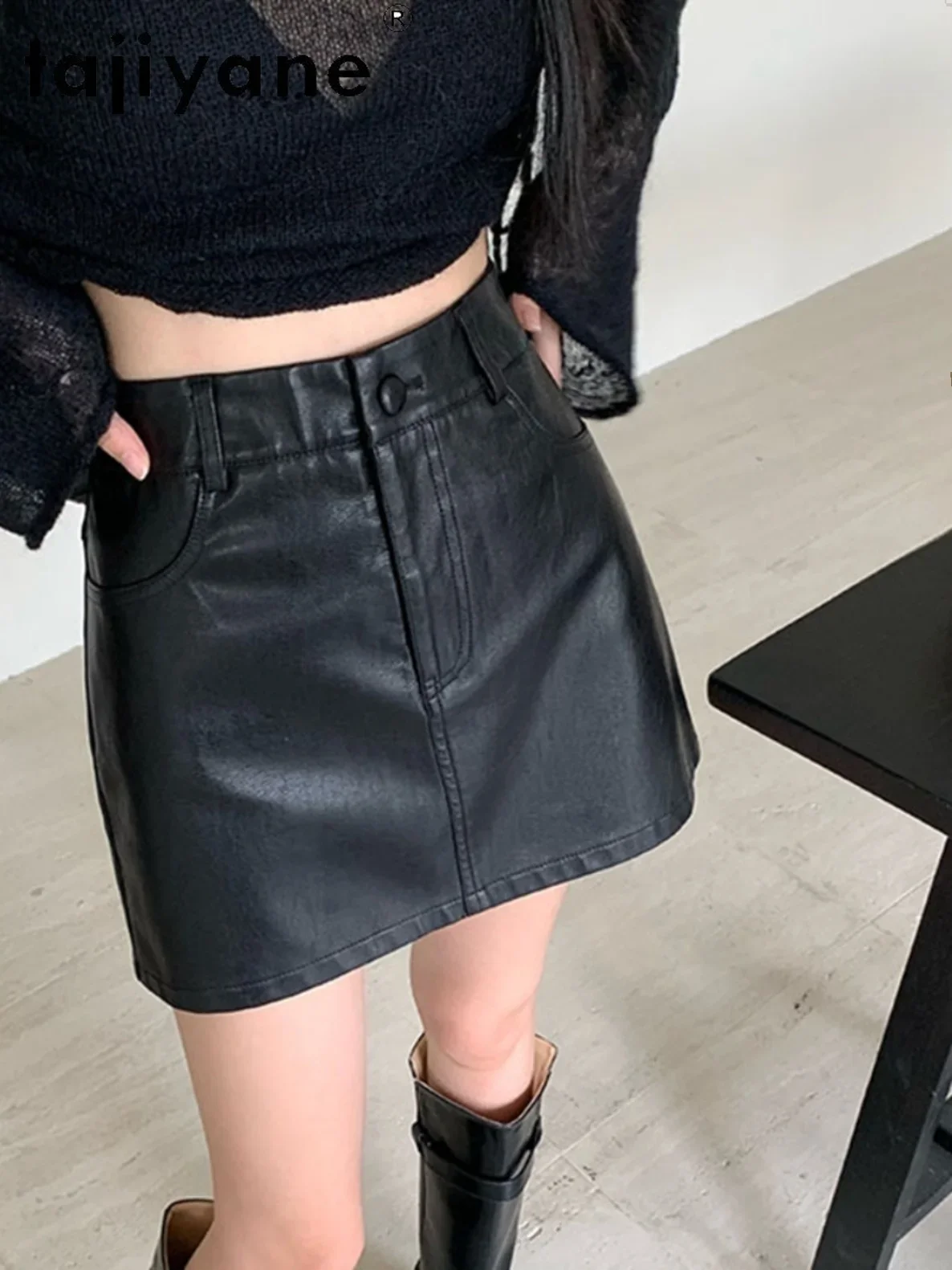 TAJIYANE юбки из натуральной овчины для женщин элегантная юбка кожи осень-зима 2023