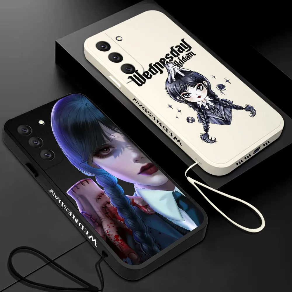 

Wednesday Addam Phone Case For Samsung Galaxy S23 S22 S21 S20 Ultra Plus FE S10 4G S9 S10E Note 20 10 9 Plus With Lanyard Cover