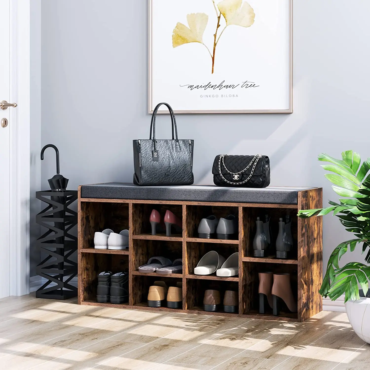 

Shoe Storage Bench, Entryway Bench with Padded Cushion,Wooden Shoe Bench for Entryway, Shoe Rack Organizer for Hallway
