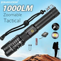 1000lm tactical rechargeable flashlight powerful led waterproof zoomable torch light for camping lamp
