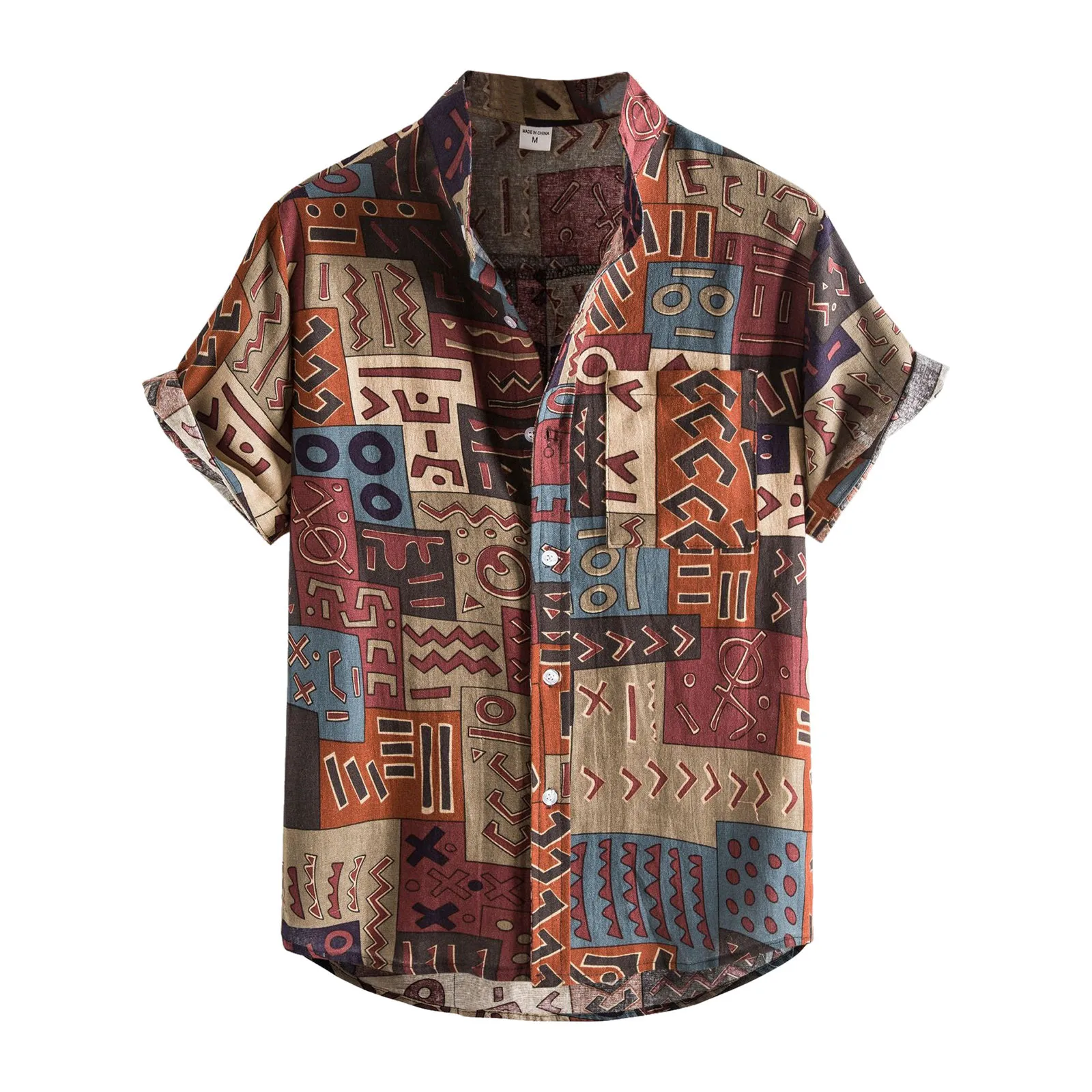 

Рубашка мужская хлопковая в клетку, цветная сорочка с отворотами, Короткий Повседневный наряд, льняная этническая одежда, лето