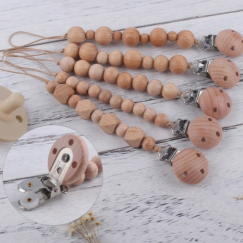 

Newborn Pacifier Clip Chain BPA-free Beech Wooden Beads DIY Dummy Nipple Soother Holder Baby Teething Chewing Toys Chain Clip Sh