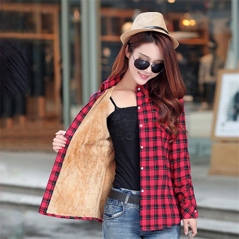 2022 Winter Warm Thicke Plaid Shirt Style Coat Women Korean Casual Loose Cotton Parka Female Street Fashion Buttons Coat Outwear