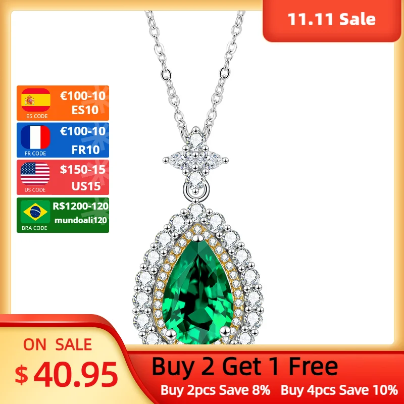 

Mintybox Lab Grown Sapphire Emerald Ruby Drop Shape Pendants Necklace 925 Sterling Silver Carbon Diamond Jewelry for Women