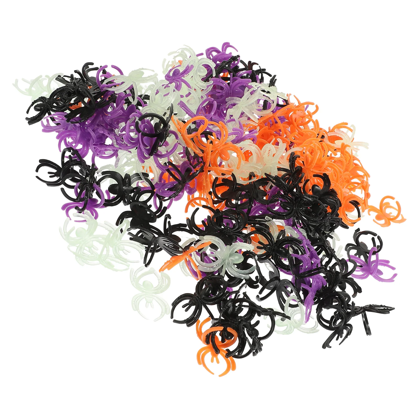 

200pcs Halloween Creative Spider Shape Ring Plastic Animal Toy Finger Ring for Trick or Treat Ghost Party Mixed Color Goods