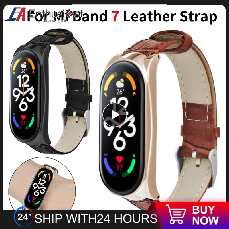 

2 In 1 Leather Bracelet Band Breathable Soft Watchband Watch Accessories Watch Strap For Mi Band 7 Replacement Strap