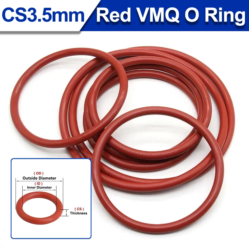 

Красная уплотнительная прокладка VMQ, толщина CS3,5 мм, наружный диаметр 10 ~ 46 мм, пищевая герметизация, термостойкая силиконовая прокладка, резиновое кольцо, 10/50 шт.