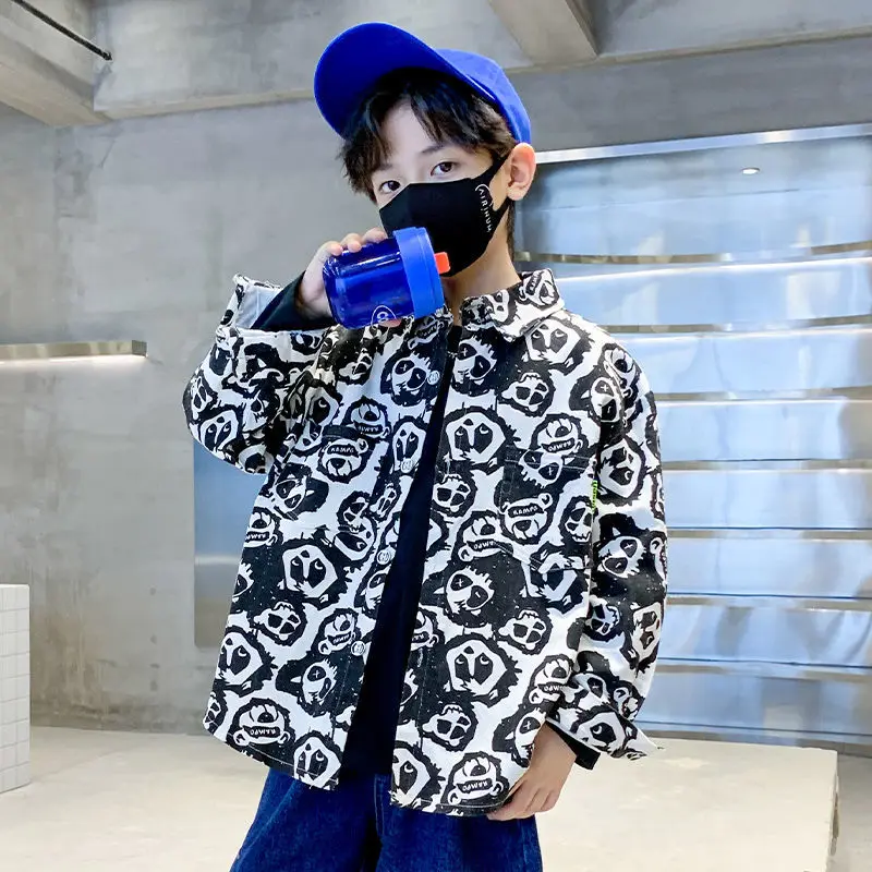 

2023 Модные осенние рубашки для мальчиков с длинным рукавом и отложным воротником, топы для подростков, хлопковая детская одежда, детская одежда, рубашка