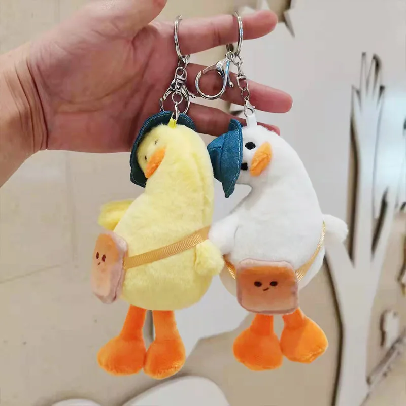 

Cartoon Lovely duck crooked neck Doll Keychain Yellow White Car Bag Accessory Cute Plush Boy Girl Couple Keyring Lover Pendant