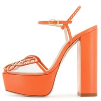 summer new fashion orange platform sandals shoes studs butterfly decor ankle strap sandals women big size 43