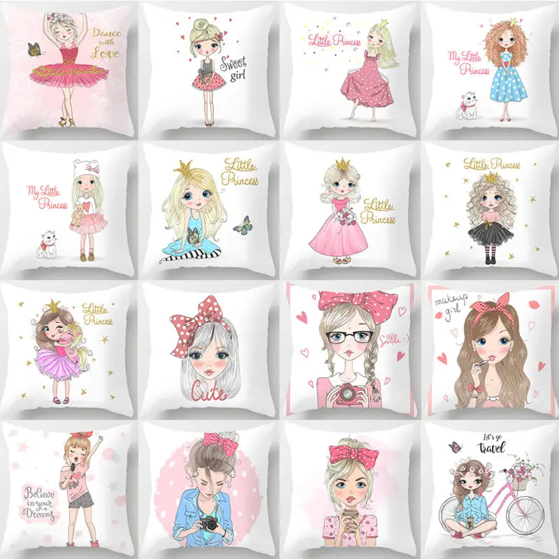 

1Pcs Girl Little Princess Polyester Cushion Cover 45*45cm Decorative Pillows Home Sofa Bed Decoration Pillowcover 40851
