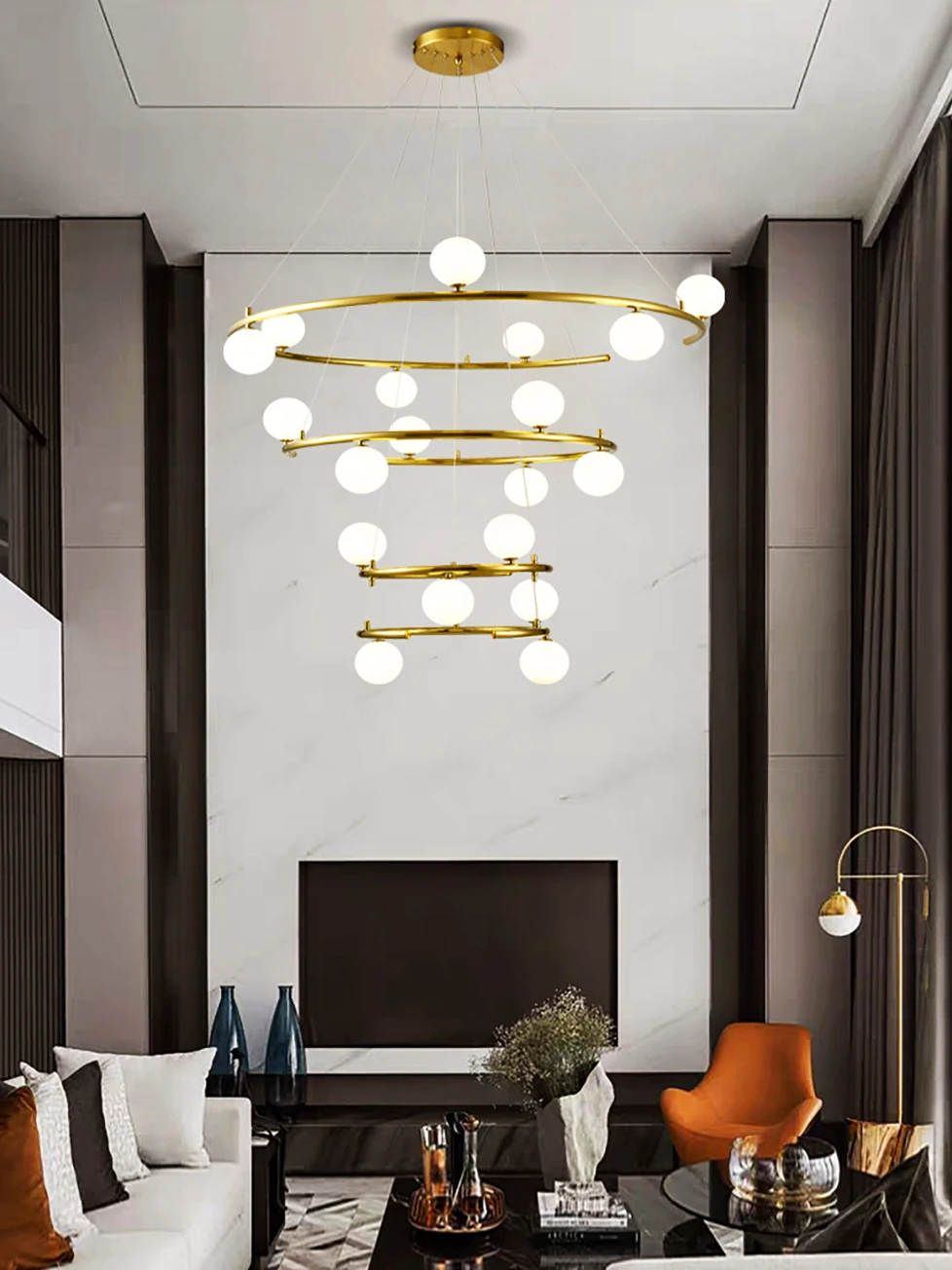 

Chandelier Minimalist Luxury Glass Bubbles Golden/Black Rings Interior LED Hanging Ceiling Lamps Lustre Suspension Luminaire