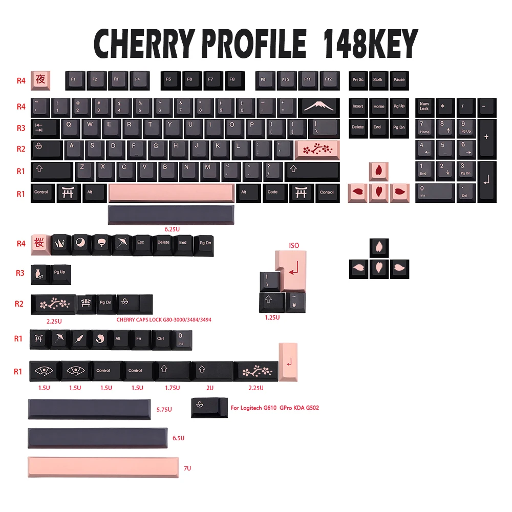Nightsakura Keycap Japanese Cherry Profile pbt Keycaps For m