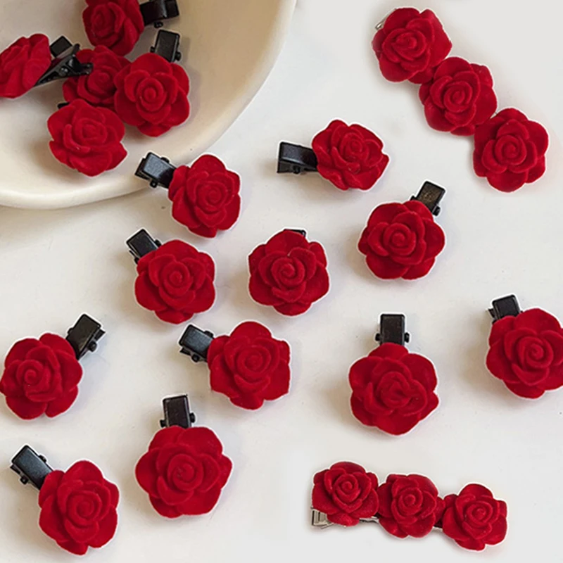 

Small Red Velvet Rose Hair Clips For Women Korean Flower Hairpins Girls Elegant Hair Clip Pin Barrettes Wedding Hair Accessories