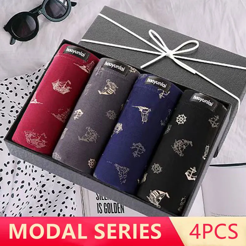 Fashion Printed Mens Underpants Soft Modal Breathable Comfortable Men Panties Set Large Size