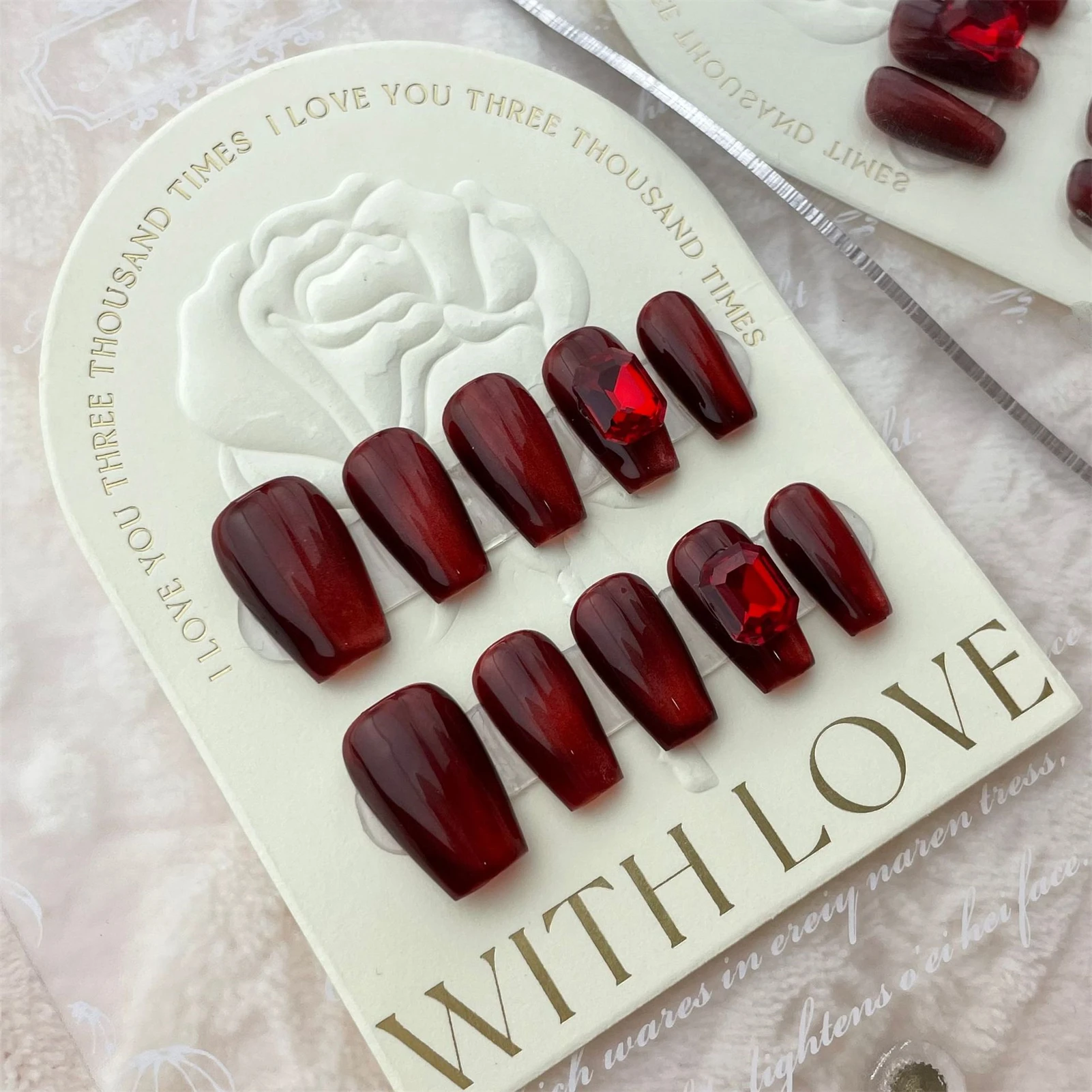 10 шт. накладные ногти ручной работы с красным цветом