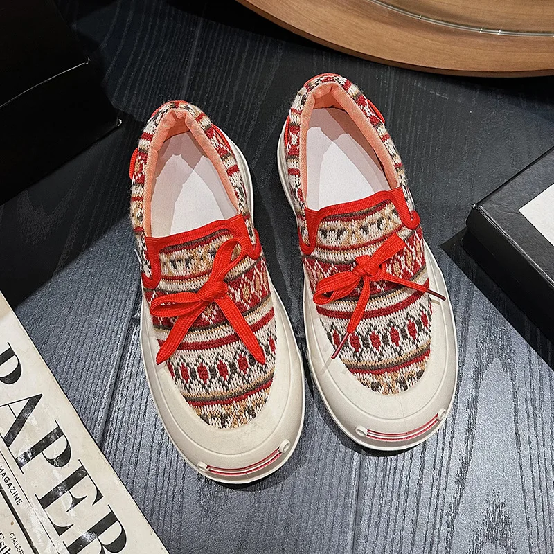 Opening Smile Women's Shoes 2023 Spring/Summer New Canvas Shoes Women's Breathable Thick Sole Matsutake Casual Board Shoes Women