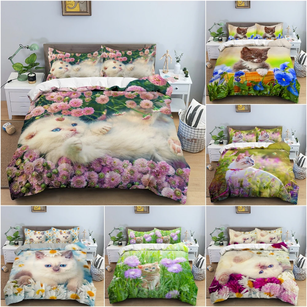 

​Cat 3D Printed Bedding Set Duvet Cover King Size Zipper Closure Luxury Comforter Bedding Sets.2/3 Pieces 3d Digital Printing