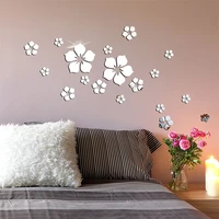 18 pieces sakura wall sticker 3d acrylic petal flower mirror decal art wall mural for living room bedroom bathroom decoration