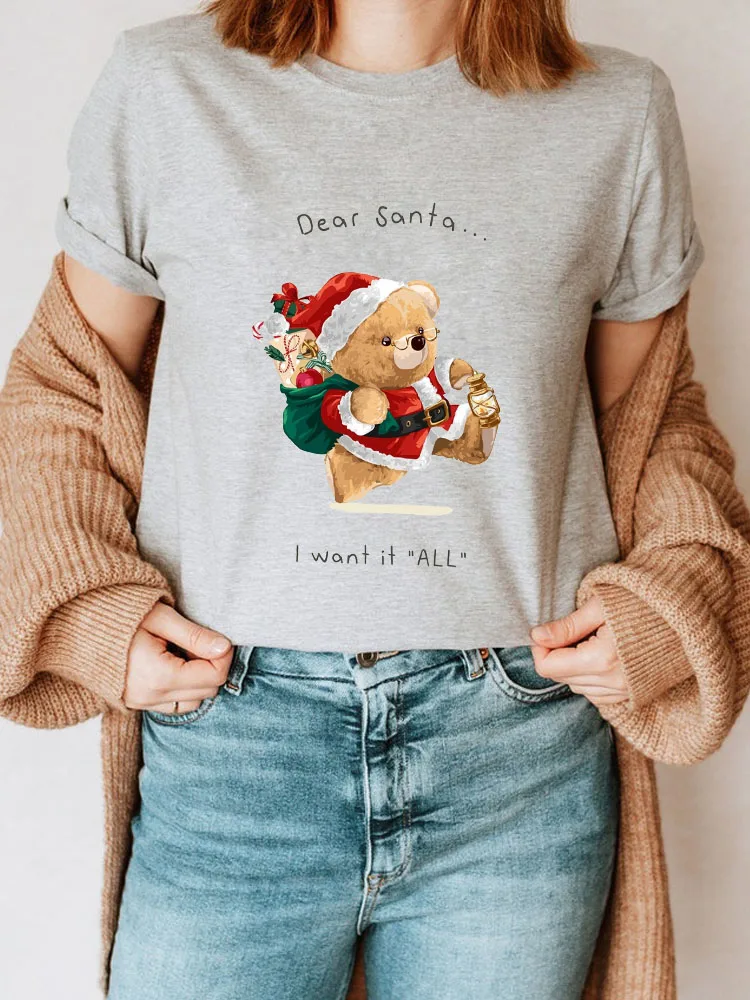 

Women T shirt Short Sleeve O-neck Funny Santa Dress Up Bears Graphic Printing Tees Female Harajuku Soft T-shirt Top Lady Clothes