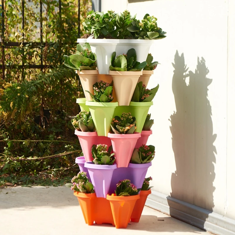 

Stackable Vertical Planter Nursery Pots Plastic for Garden Strawberry Herb Flowers Green Beige Garden Supplies