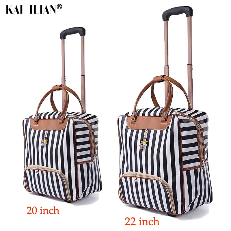 weekend Bag Women Trolley Luggage Rolling Suitcase Brand Casual Stripes Rolling Case Travel Bag on Wheels carry ons Suitcase