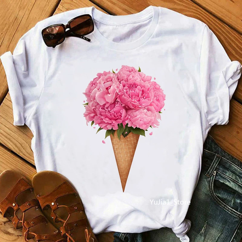 

Sunflower/Daisy/Cactus Ice Cream Print Tshirt Women'S Clothing Funny T-Shirt Female Summer Fashion T Shirt Femme Harajuku Shirt