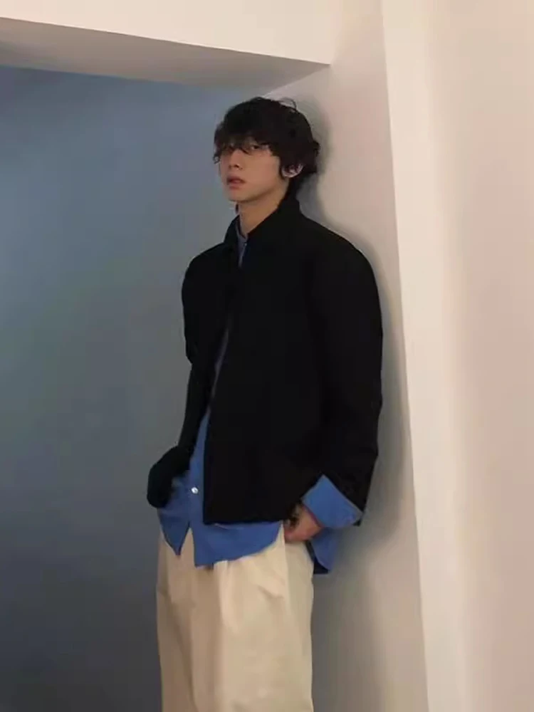 Черный вязаный кардиган с лацканами мужской зимний свитер Lazy High Sense Cleanfit верхняя