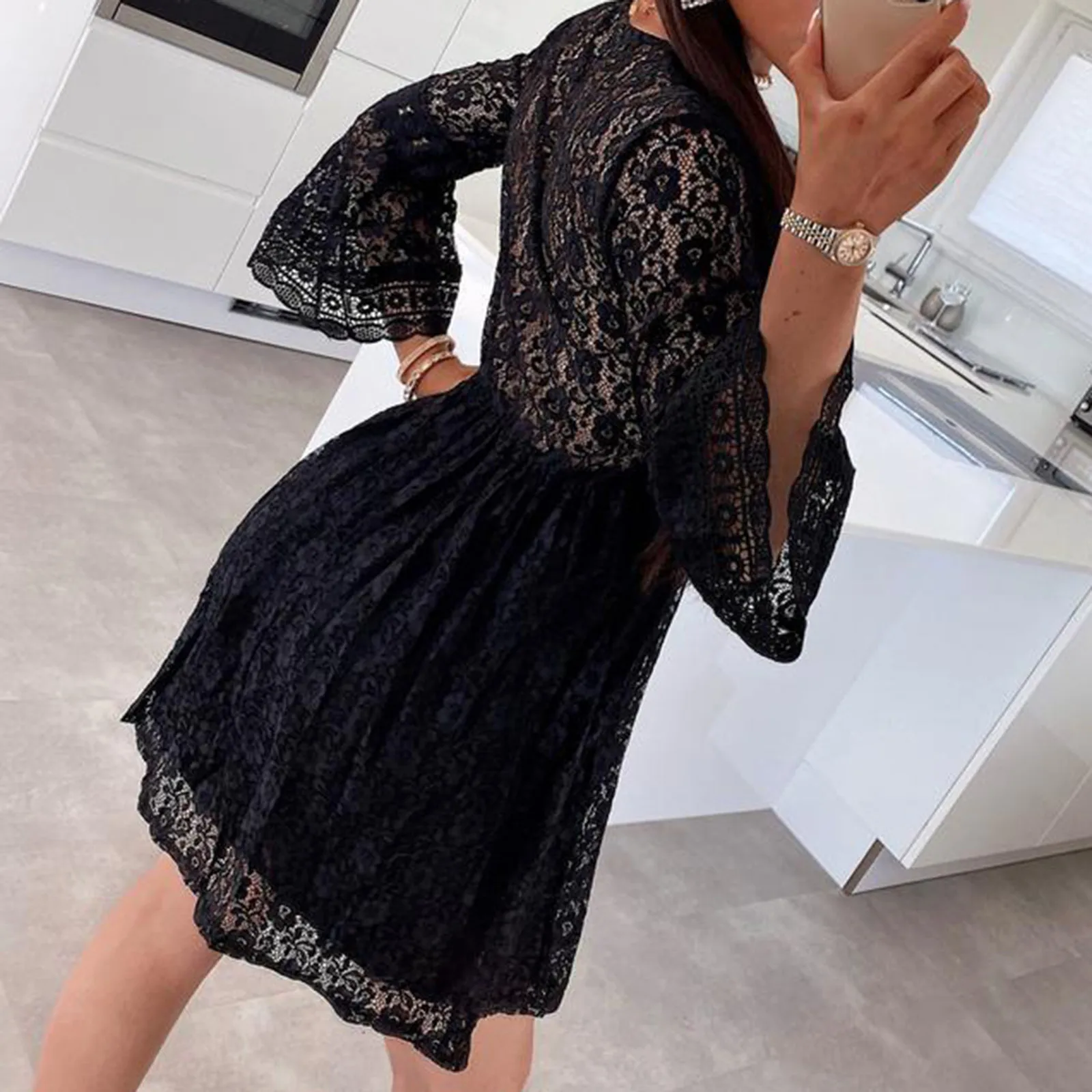 Женское пикантное модное однотонное белое кружевное платье-труба с V-образным