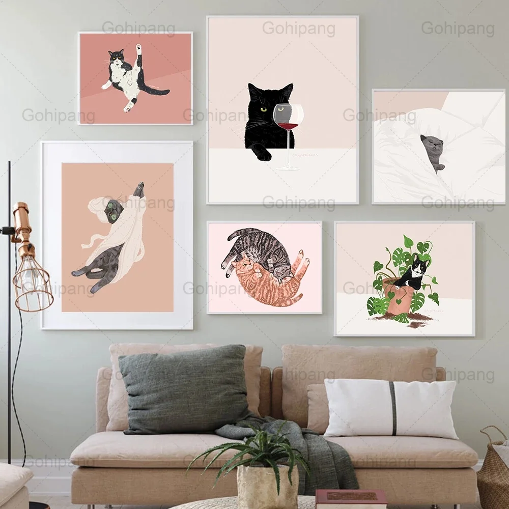 

Bedroom Wall Decor Cartoon Funny Black Cat Canvas Painting Sleep Cat Modern Home Wall Decor Living Room Bedroom Art Wall Picture