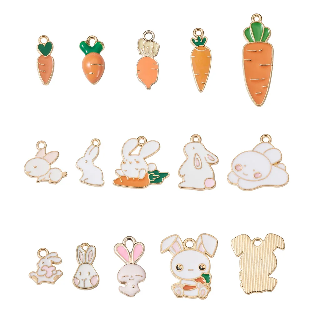 

Pandahall 28Pcs Mixed Color Rabbit and Carrot Alloy Enamel Pendants Metal Charms With Hole For Necklace Bracelet Jewelry Making