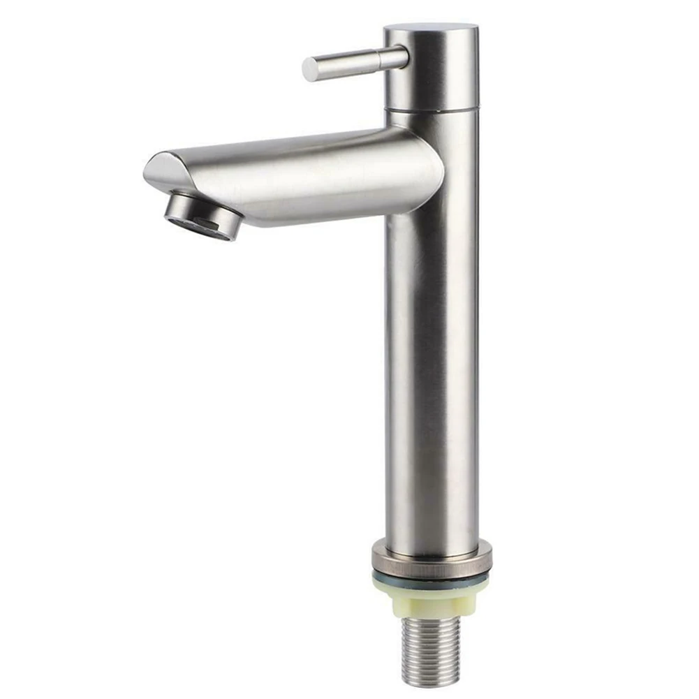 

Brand New Basin Faucet Toiletries Basin Faucet Bathroom Counter Durable Fresh Practical Silver Simple Single Cold