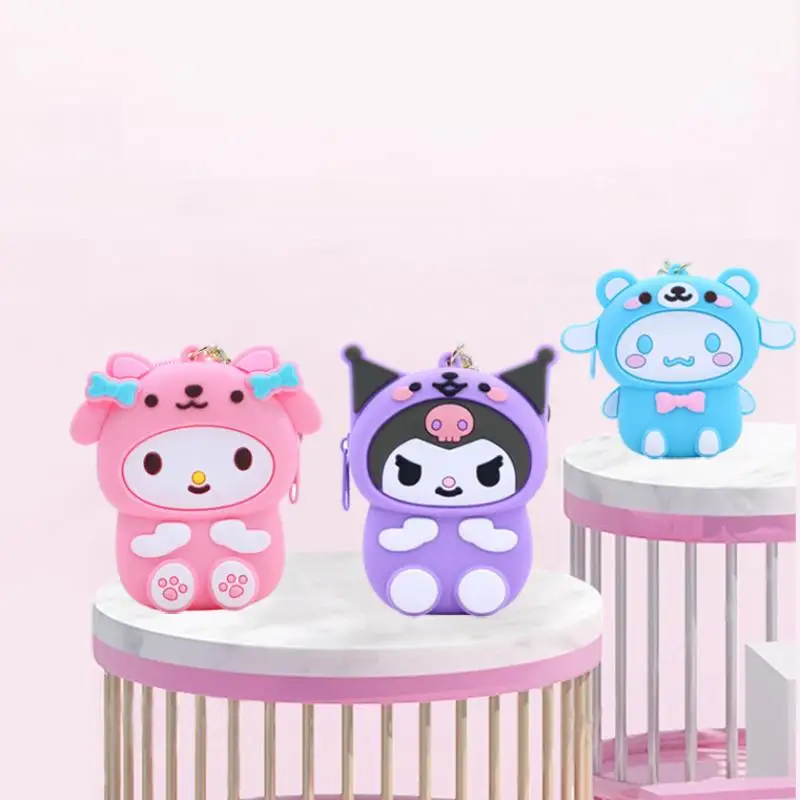 

Kawaii Sanrios Silicone Coin Purse Cartoon My Melody Kuromi Cinnamoroll Cute Children's Coin Purse Pendant Keychain Silicone Bag