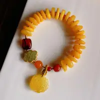 100% Natural Yellow Amber Bracelet With Hetian Jade Beads Baltic Red Ambers Flower Charm Bracelets Men Women Gemstone Bangles