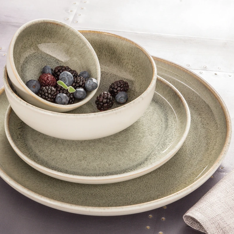 

Camping Dinnerware Resona Stoneware Dinnerware Set, 16-Piece Set, Moss Green