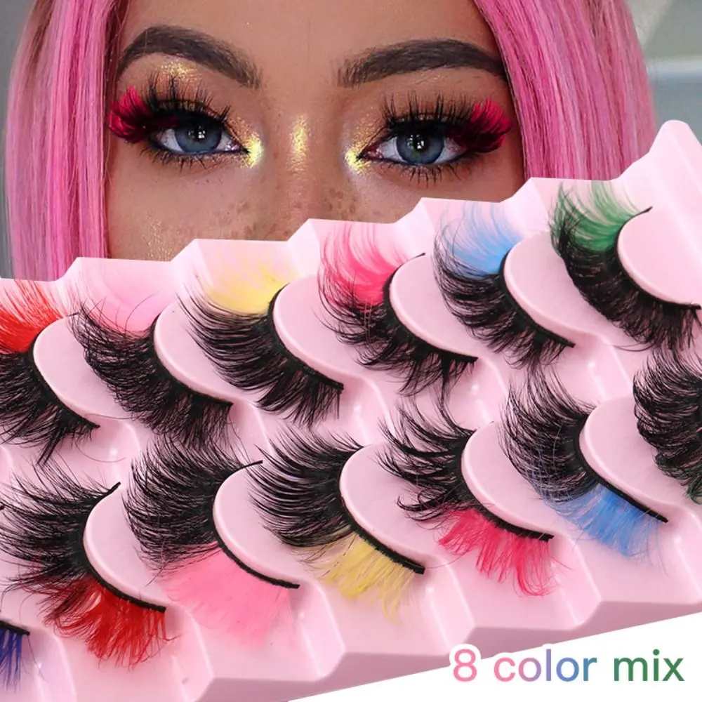 Ful Eyelashes Dramatic Thick Fluffy 8d Mink Eyelashes Pink Blue Ins Colored False Eyelashes Lashes Extension