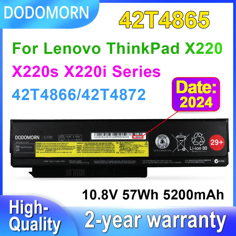 Аккумулятор DODOMORN 10 8 В 5200 мАч 29 + 42T4865 42T4866 для ноутбука Lenovo ThinkPad X220 X220S X220I 42T4872 42T4899