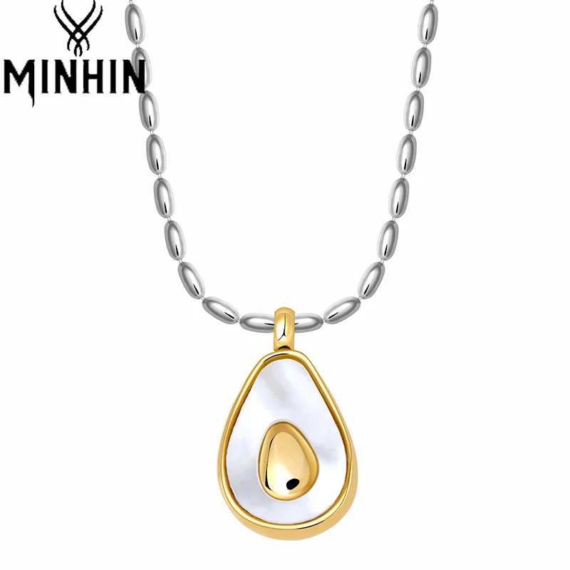 

MINHIN Avocado Chain Necklaces for Women Fruit Pendant White Fritillary Clavicle Chain Fashion Jewelry Stainless Steel Choker