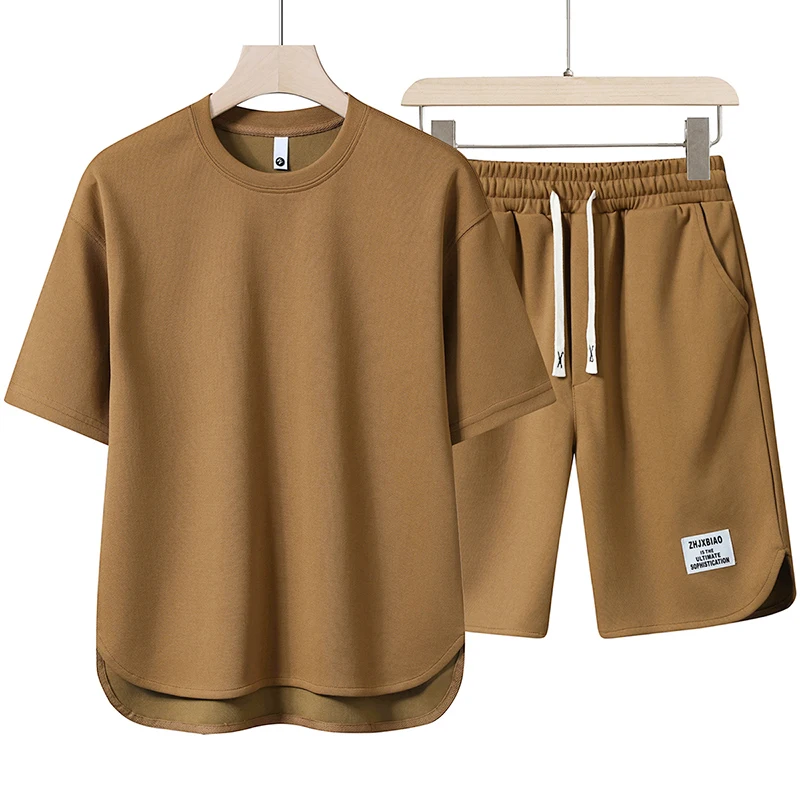 

Summer Youth Style Men's Sweat-shirt Set T-shirt+Shorts Two Pieces Men Casual Suits Solid Tracksuit Male 9 Colors Oversize M-4XL