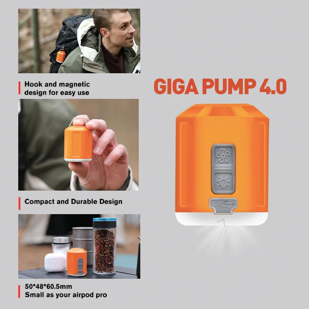 GIGA Pump 4.0 Mini Air Pump 4.2kPa Rechargeable Portable Air Pump with Camping Lantern for Hiking / Sleeping Pad / Swimming Ring