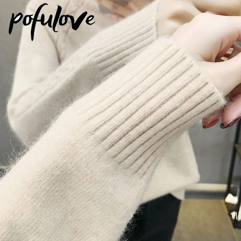 Свитер Женская водолазка и бархатный вязаный пуловер однотонный корейский