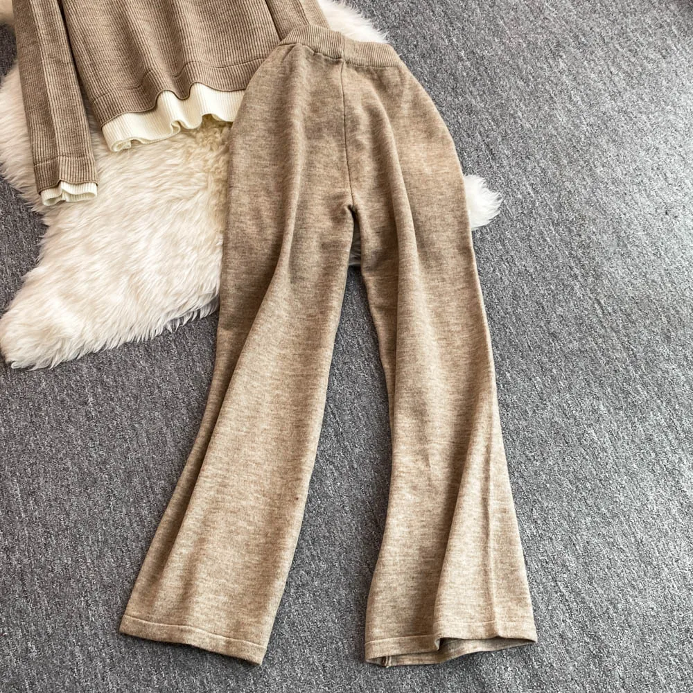 Женские корейские лоскутные вязаные костюмы тонкий чехол для живота