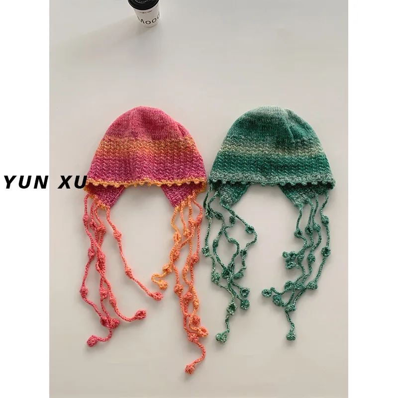 Женский Шерстяной Пуловер Ручной Работы С Бахромой Контрастная Вязаная Теплая