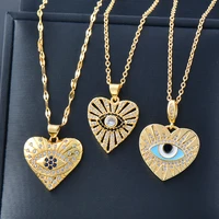 sinleery luck turkey blue evil eye stainless steel necklace for women heart pendants gold color cubic zirconia jewelry xl311 ssp